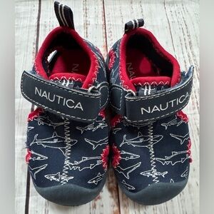 Nautica Kids Shark Print Navy and Red Water Shoes size 5